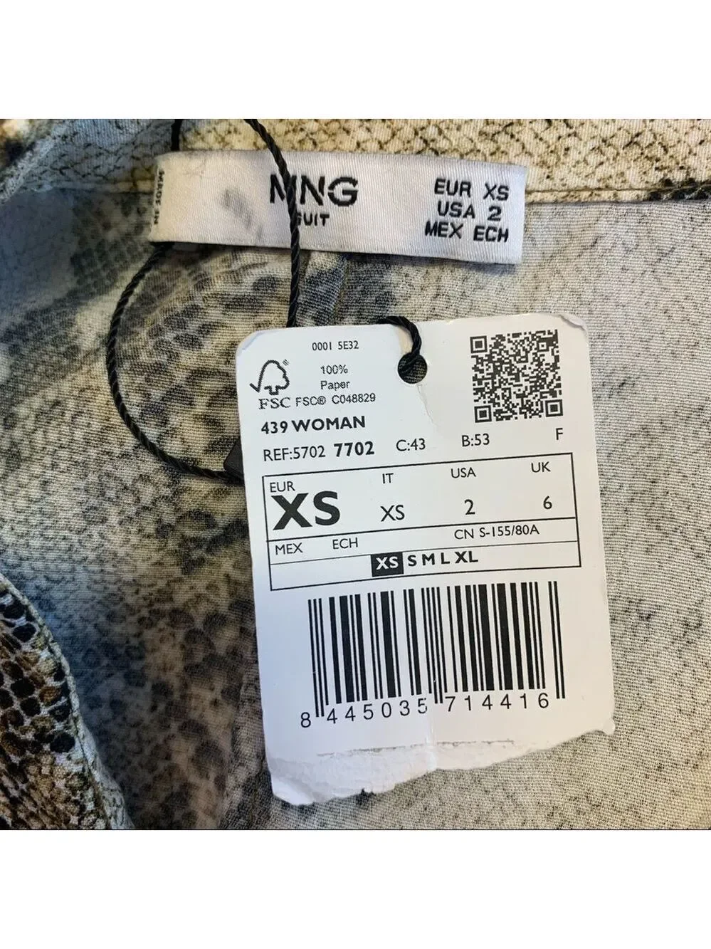 Mng New with tag long sleeve snake print button down dress size extra small